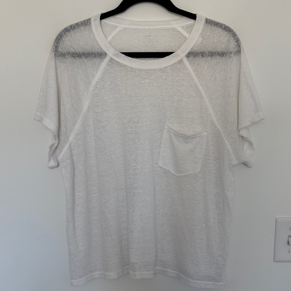 aerie Tops - Aerie Women's White Sheer Linen Blend Flowy T-Shirt - Size S